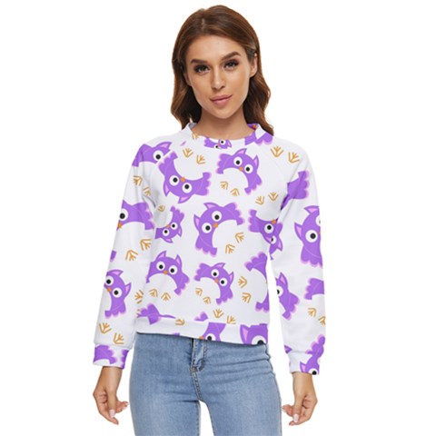 Purple-owl-pattern-background Women s Long Sleeve Raglan Tee by pakminggu