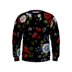 Floral-folk-fashion-ornamental-embroidery-pattern Kids  Sweatshirt by pakminggu