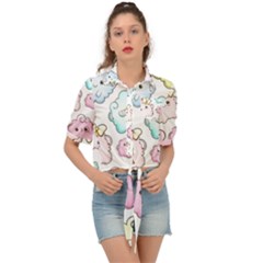 Cute-doodle-cartoon-seamless-pattern Tie Front Shirt 