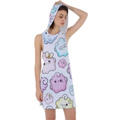 Cute-doodle-cartoon-seamless-pattern Racer Back Hoodie Dress by pakminggu