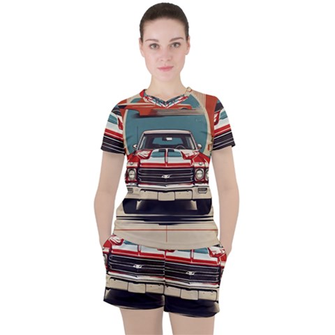 Car Vehicle Vintage Automobile Women s T-shirt And Shorts Set by Ravend