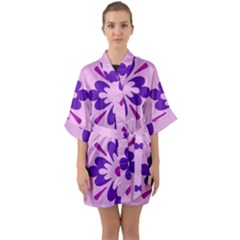 Pink And Purple Flowers Pattern Half Sleeve Satin Kimono  by shoopshirt