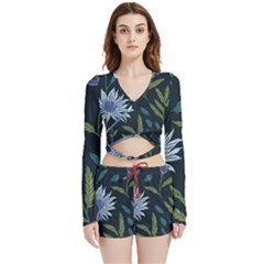 Abstract Floral- Ultra-stead Pantone Fabric Velvet Wrap Crop Top And Shorts Set by shoopshirt