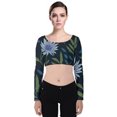 Abstract Floral- Ultra-stead Pantone Fabric Velvet Long Sleeve Crop Top by shoopshirt