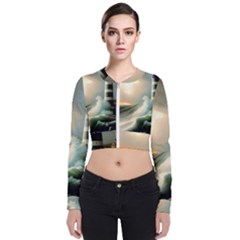 Sea Ocean Waves Lighthouse Nature Long Sleeve Zip Up Bomber Jacket by uniart180623
