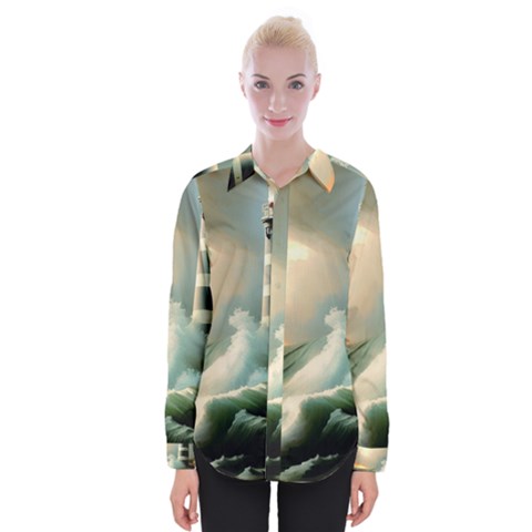 Sea Ocean Waves Lighthouse Nature Womens Long Sleeve Shirt by uniart180623