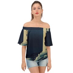 Lighthouse Lunar Eclipse Blood Moon Off Shoulder Short Sleeve Top by uniart180623