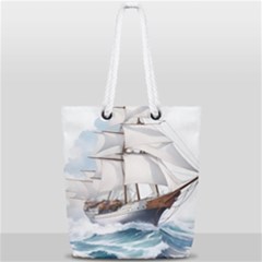 Ship Sail Sea Waves Full Print Rope Handle Tote (small) by uniart180623