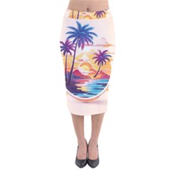 Nature Tropical Palm Trees Sunset Velvet Midi Pencil Skirt by uniart180623