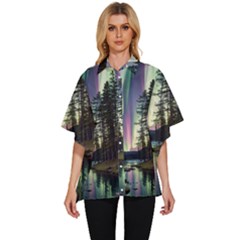 Northern Lights Aurora Borealis Women s Batwing Button Up Shirt