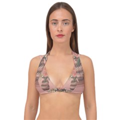 Flowers Vase Rose Plant Vintage Double Strap Halter Bikini Top