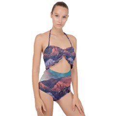 Adventure Psychedelic Mountain Scallop Top Cut Out Swimsuit