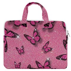 Pink Glitter Butterfly Macbook Pro 16  Double Pocket Laptop Bag  by uniart180623