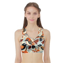 Vintage Birds Pattern Sports Bra With Border