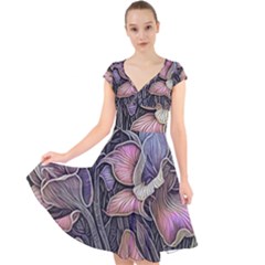 Flowers Iris Plant Cap Sleeve Front Wrap Midi Dress by pakminggu