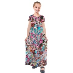 Pink Petals Blend Kids  Short Sleeve Maxi Dress by kaleidomarblingart