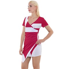 Heart-love-flag-denmark-red-cross Short Sleeve Asymmetric Mini Dress