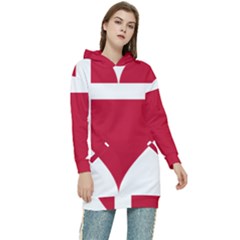 Heart-love-flag-denmark-red-cross Women s Long Oversized Pullover Hoodie