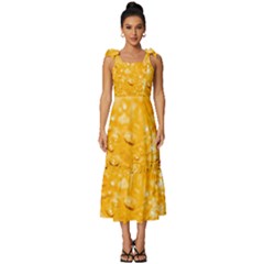 Water-gold Tie-strap Tiered Midi Chiffon Dress