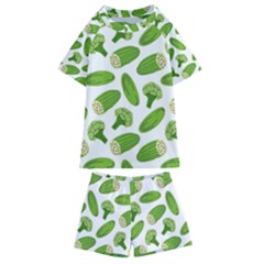 Vegetable Pattern With Composition Broccoli Kids  Swim T-shirt And Shorts Set