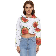 Seamless Background Pattern With Watermelon Slices Women s Lightweight Cropped Hoodie by pakminggu