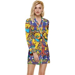 Dead Dancing Bears Grateful Dead Pattern Long Sleeve Satin Robe by Grandong