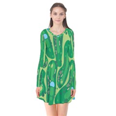 Golf Course Par Golf Course Green Long Sleeve V-neck Flare Dress by Cowasu