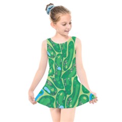 Golf Course Par Golf Course Green Kids  Skater Dress Swimsuit by Cowasu