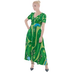 Golf Course Par Golf Course Green Button Up Short Sleeve Maxi Dress by Cowasu