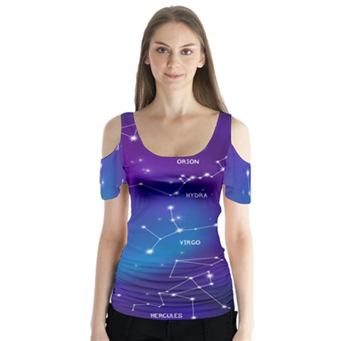 Realistic Night Sky With Constellations Butterfly Sleeve Cutout T-shirt  by Cowasu