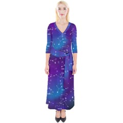 Realistic Night Sky With Constellations Quarter Sleeve Wrap Maxi Dress by Cowasu