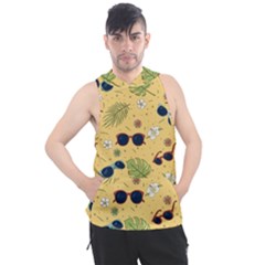 Seamless Pattern Of Sunglasses Tropical Leaves And Flower Men s Sleeveless Hoodie by Bedest