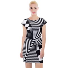 Op-art-black-white-drawing Cap Sleeve Bodycon Dress