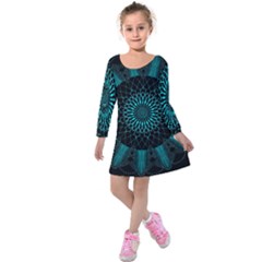 Ornament-district-turquoise Kids  Long Sleeve Velvet Dress