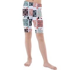 Mint Black Coral Heart Paisley Kids  Mid Length Swim Shorts by Bedest