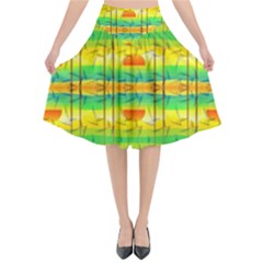 Birds-beach-sun-abstract-pattern Flared Midi Skirt by Bedest