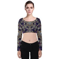 Flowers Of Diamonds In Harmony And Structures Of Love Velvet Long Sleeve Crop Top by pepitasart