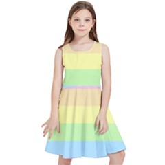 Cute Pastel Rainbow Striped Pattern Kids  Skater Dress