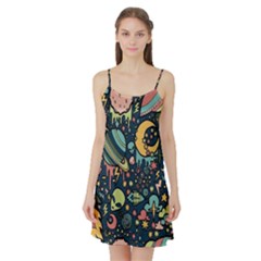 Alien Ocket Space Aesthetic Pattern Satin Night Slip by pakminggu