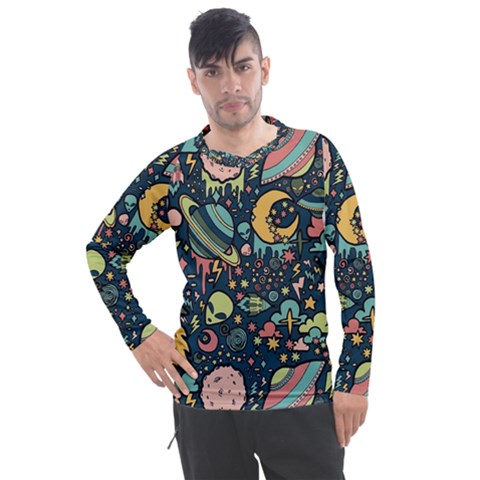 Alien Ocket Space Aesthetic Pattern Men s Pique Long Sleeve T-shirt by pakminggu