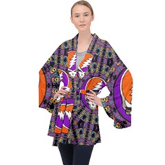 Gratefuldead Grateful Dead Pattern Long Sleeve Velvet Kimono  by Cowasu