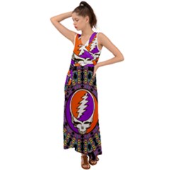 Gratefuldead Grateful Dead Pattern V-neck Chiffon Maxi Dress by Cowasu