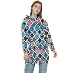 Diamond Shapes Pattern Women s Long Oversized Pullover Hoodie by Cowasu