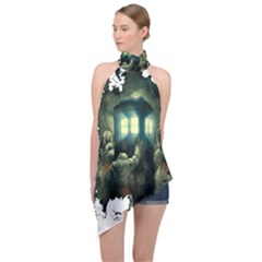 Time Machine Doctor Who Halter Asymmetric Satin Top by Cowasu