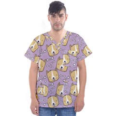 Corgi Pattern Men s V-neck Scrub Top