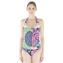 Brain-heart-balance-emotion Halter Swimsuit by Cowasu