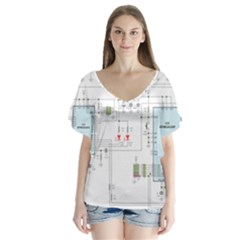 Circuits-electronics-atmel V-neck Flutter Sleeve Top by Cowasu