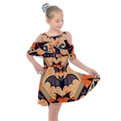 Bat Pattern Kids  Shoulder Cutout Chiffon Dress by Valentinaart