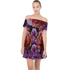 Night So Peaceful In The World Of Roses Off Shoulder Chiffon Dress