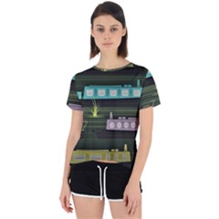 Narrow-boats-scene-pattern Open Back Sport T-shirt